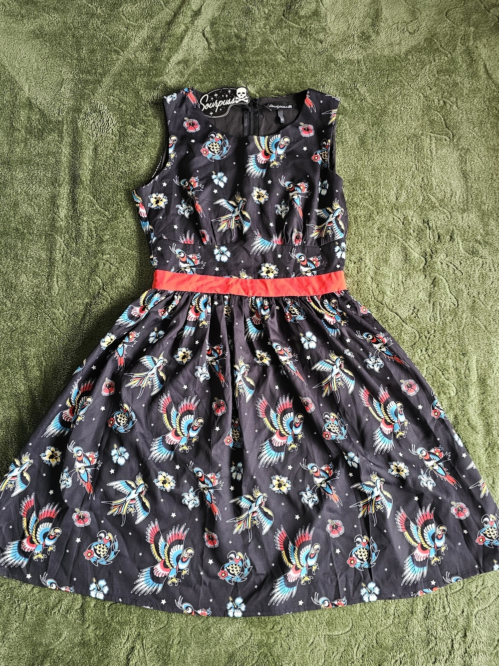 Sourpuss Birds Of Paradise Shift Dress Tattoo 50s Style Rockabilly Medium